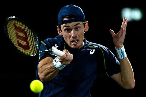Australia's Alex De Minaur in action against Britain's Jack Draper during their men's singles round of 16 match on day four of the Paris ATP Masters 1000 tennis tournament at the Accor Arena in Paris on October 31.
