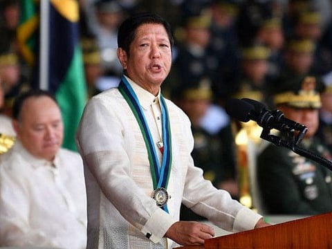 Philippines' President Ferdinand Marcos Jr. delivers a speech during the 89th founding anniversary of the Armed Forces of the Philippines (AFP) at Camp Aguinaldo in Manila on December 20, 2024.