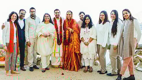 Vandana (on Ranveer Singh’s left) with her team and the couple after the ceremony
