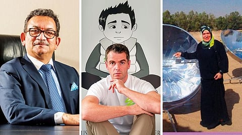 From left, Neeraj Bhargava, Liam Kelly and Manal Mahmoud Hamad