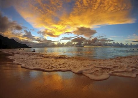 Beautiful sunset at Seychelles beach.