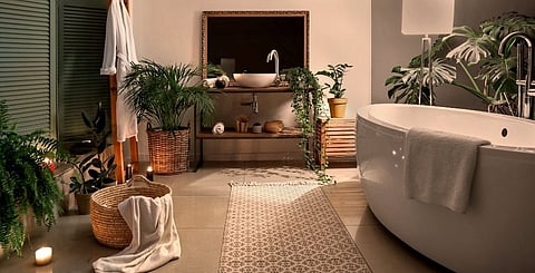Low lighting and fragrances that help you relax create a spa-like setting in your bathroom