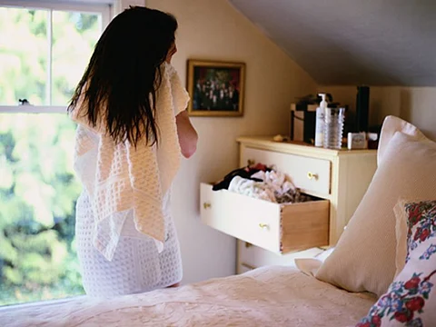 woman in a bedroom