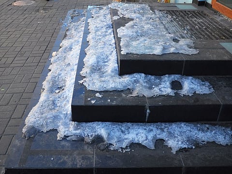 snow on stairs