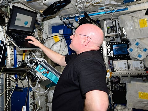 Scott Kelly performing cognition test onboard Intl. Space Station.