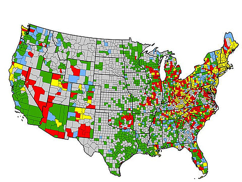 Areas in red have lowest treatment rate/highest OD rate