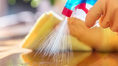 a person sraying the counter