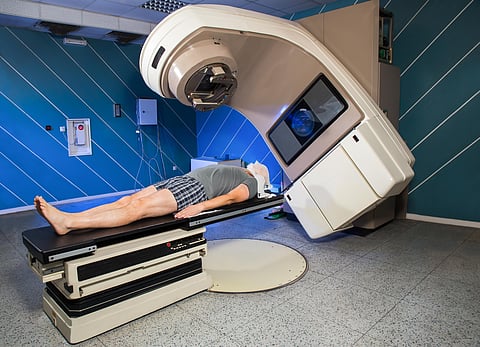 Man Receiving Radiation Therapy for Cancer Treatment