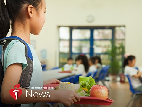 Child holding a lunch tray in school cafeteria