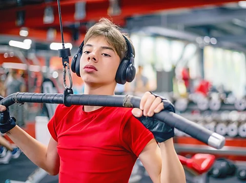 teen gym boy weightlifter