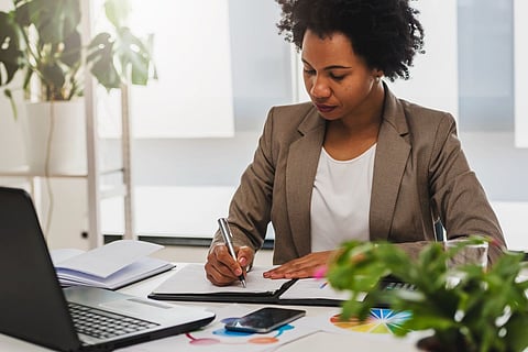 woman black office work
