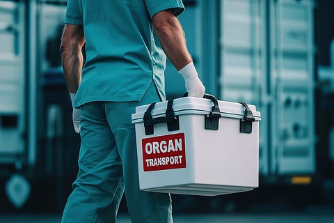 Donación de órganos con caja de transporte de órganos