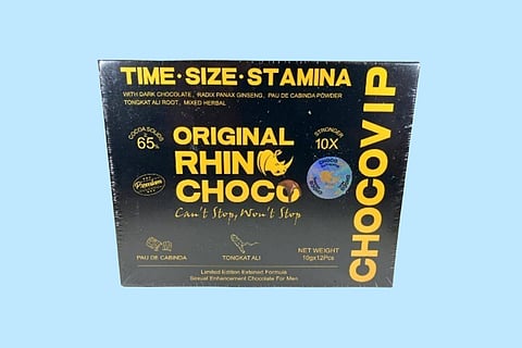 Una foto del suplemento Rhino Choco VIP 10X retirado