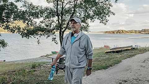 Man walking in extreme heat