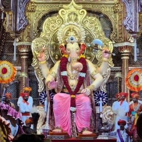 Mumbai's Lalbaugcha Raja Unveils Majestic 12-Foot Idol for Chaturthi