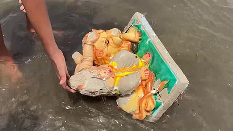 Ganesh idols made of Plaster of Paris washed ashore at Caranzalem beaches