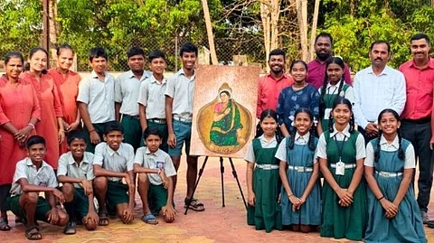 Students Create Stunning Portrait of Devi Lairai Using Natural Materials for Shirgao Jatra