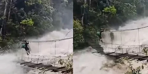 Man Risks Life Crossing Broken Bridge in Flood-Hit Arunachal; Kiren Rijiju Responds