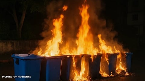 Tension in Ansabhat, Mapusa After Miscreants Set Fire to Garbage Bins; Six Bins Destroyed