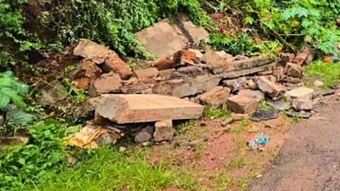 Wall Collapse Near Milagres Church in Mapusa; No Injuries Reported, Authorities Rush to Site