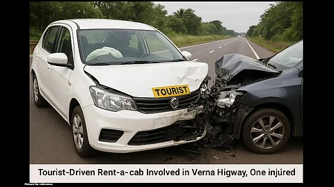 Tourist-Driven Rent-a-Cab Involved in Head-On Collision on Verna Highway, One Injured