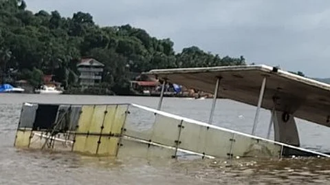 Cruise Boat Mysteriously Sinks in Mandovi River Amid Heavy Rainfall