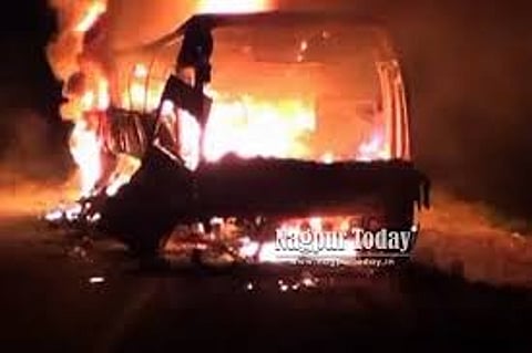 Luxury Bus Gutted in Fire on Mumbai-Goa Highway, All 44 Passengers Rescued