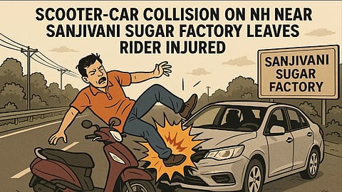 Scooter-Car Collision on NH Near Sanjivani Sugar Factory Leaves Rider Injured