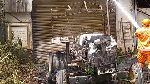 Tractor Catches Fire at Dharbandora Sugarcane Factory; Blaze Quickly Contained