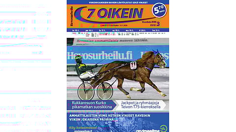 7 oikein -lehti ilmestyy torstaisin. Siinä julkaistaan kotimaan ravien käsiohjelmasivut seuraavaan keskiviikkoon asti. Lisäksi Ruotsin raveihin on käsiohjelmasivut päivän pääpeliin torstaista maanantaihin, ja näköislehdessä linkit tulostettaviin käsiohjelmasivuihin tiistain ja keskiviikon pääpeliin.