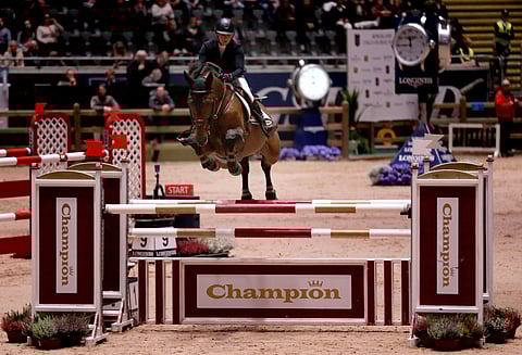 Finishing Touch Wareslage "Fini" ei saanut myllyä pyörimään world cupissa, mutta Jyläs ratsasti loppuun asti. Kuva lauantain 145-luokasta.