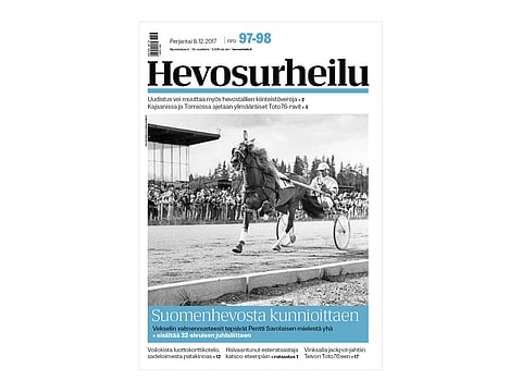 Vekseli ja Pentti Savolainen vauhdissa. Kuva: Hevosurheilun arkisto.