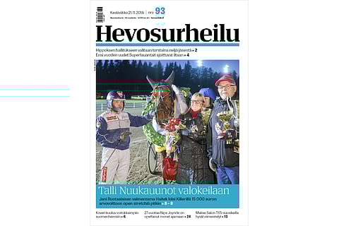 Kannen kuvassa 6-vuotias Tammaderbyn voittaja Haitek. Kuva: Roosa Lindholm.