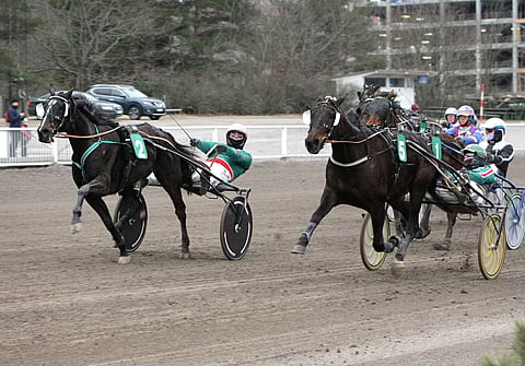 Hannu Torvisen ohjastama Stardust Fibber ehti kuin ehtikin keulassa ravanneen April Sisun ja Jukka Torvisen ohi.