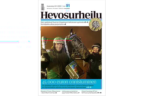 Keskiviikon Hevosurheilu kertoo muun muassa Kymenlaakso-ajon voittajasta Sahara Peyotesta ja sen hoitajasta Johanna Kyläkoskesta. Kannen kuva: Jarno Unkuri