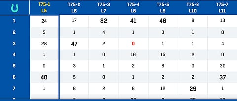 Viimeisen T75-kohteessa numeron yksi saanut Groria Web ei osallistu lauantain kilpailuun. Kuva peliprosenteista perjantaina kello 12.45