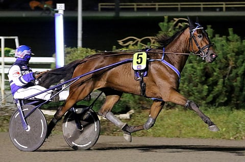 Pekka Korpi väistyy nelivuotiaiden tammojen Best Princess -kilpailussa kuvan Arctic Emman kärryiltä ikäluokkaa hallitsevan Mascate Matchin kyytiin.