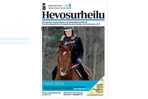 Sorretun Voima esitellään Kuukauden hevosena. Kannen kuva: Anu Leppänen