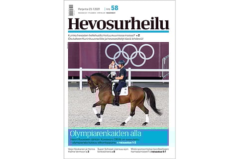 Henri Ruoste ratsastaa Tokion olympialaisissa. Kannen kuva: www.arng.nl