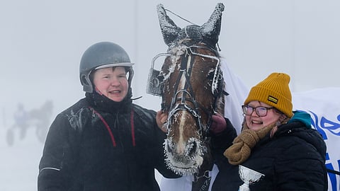 Hissun Liisi Timo ja Tiina Väisänen kanssa Oulun voittajakehässä.