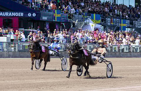 Månstorps Quatro (1) pitää voittoon ennen Euforiaa (8) Mini Elitloppetissa 2023.