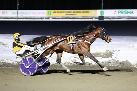 Furioso Wohlrab juoksi muilta jalat alta. Oriin ex-treenari Tommi Kylliäinen ohjasti.