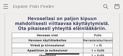 270 kysymystä sisältävän patteriston tarkoitus on auttaa eteenpäin sen arvioimisessa, onko hevosella mahdollisesti kipua. Toimittajan "Polle"-testihevosella on.