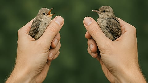 Pidä ohjia kuin ne olisivat pikkulintuja. DALL-E:n näkemys yhdestä Jean Mac Farlandin kuuluisimmasta piirroksesta Centered riding -teoksessa.