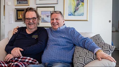 Nämä miehet olivat tekemässä suomalaisen raviurheilun historiaa. Rosalind’s Guyn osaomistaja Matti Soini ja orin ohjastaja Veijo Heiskanen.