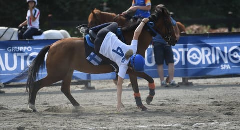 Suomalais-italialaisen Noora Carlin tyylinäyte mounted games lajista.