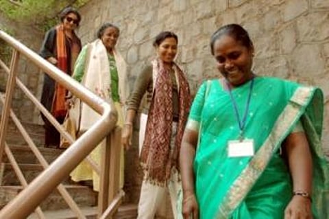 (L-R) Geetanjali Shree, A Mangai, Ameena Hussein, Bama. Photo: Ammu Joseph / Himal Southasian April 2007