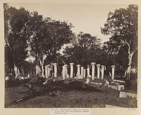 Ruins of a structure on the west side of the Ruwaneli Dágoba at Anuradhapura, Sri Lanka, by Joseph Lawton, 1870-1. Photo: V&A Collection