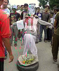 One’s own language: an effigy of Nepal’s new vice-president, Parmanand Jha
Photo: Mercantile