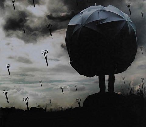 Though already regarded as a region in conflict, the Northeast could now be in for an era of increased internal strife on issues
of ethnicity, territoriality and, that constant bugbear, inequitable development. Today, the area's states and communities in their ethnic cocoons seem more vulnerable to this than ever before — a fragility that is being sharply bombarded in our cover image, by Manipur artist and activist Korou Khundrakpam. Himal Southasian (July 2010 print issue)